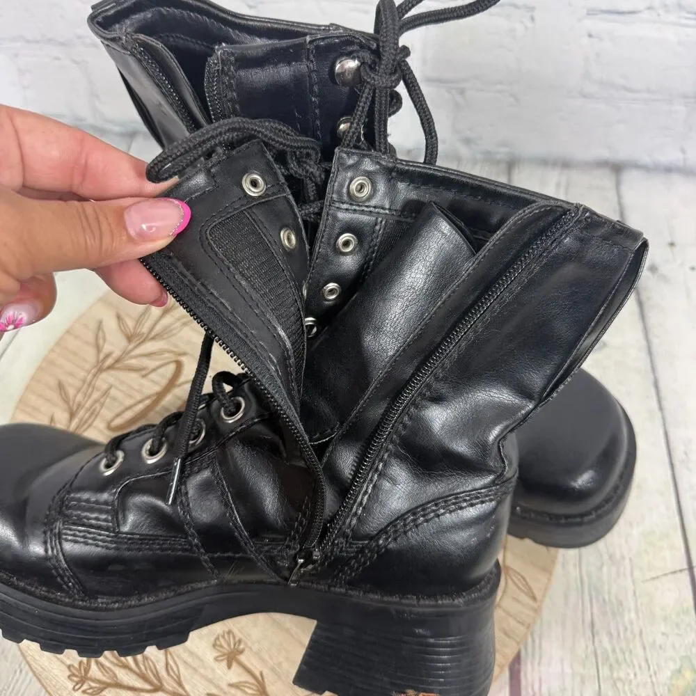Vintage Y2K Grunge Goth Combat Boots Black Women Size 8 Chunky Platform Lug Sole